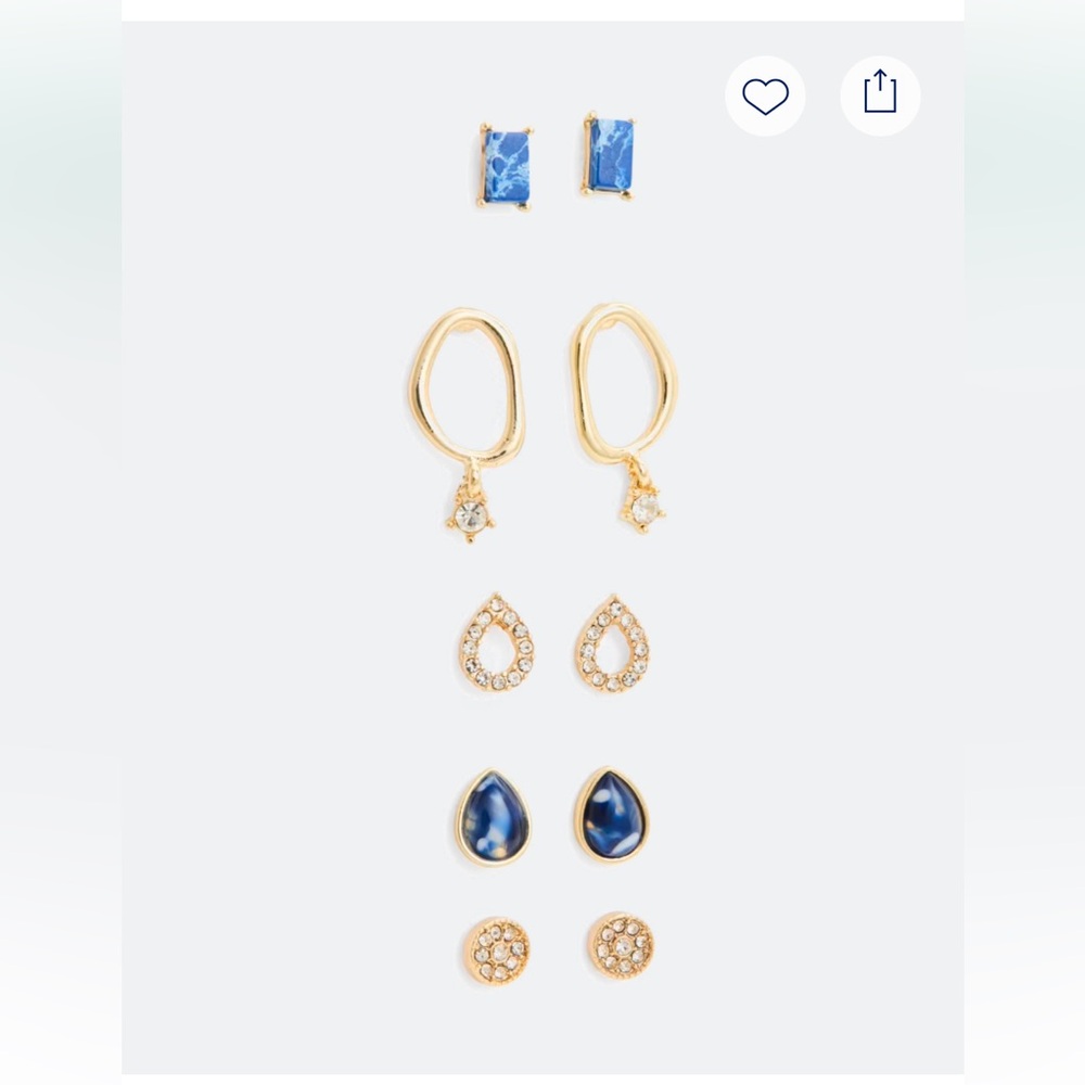 NWT. Kevia Heidi 5 Piece: Elegant Gold and Blue Earring Set.  Gift quality.